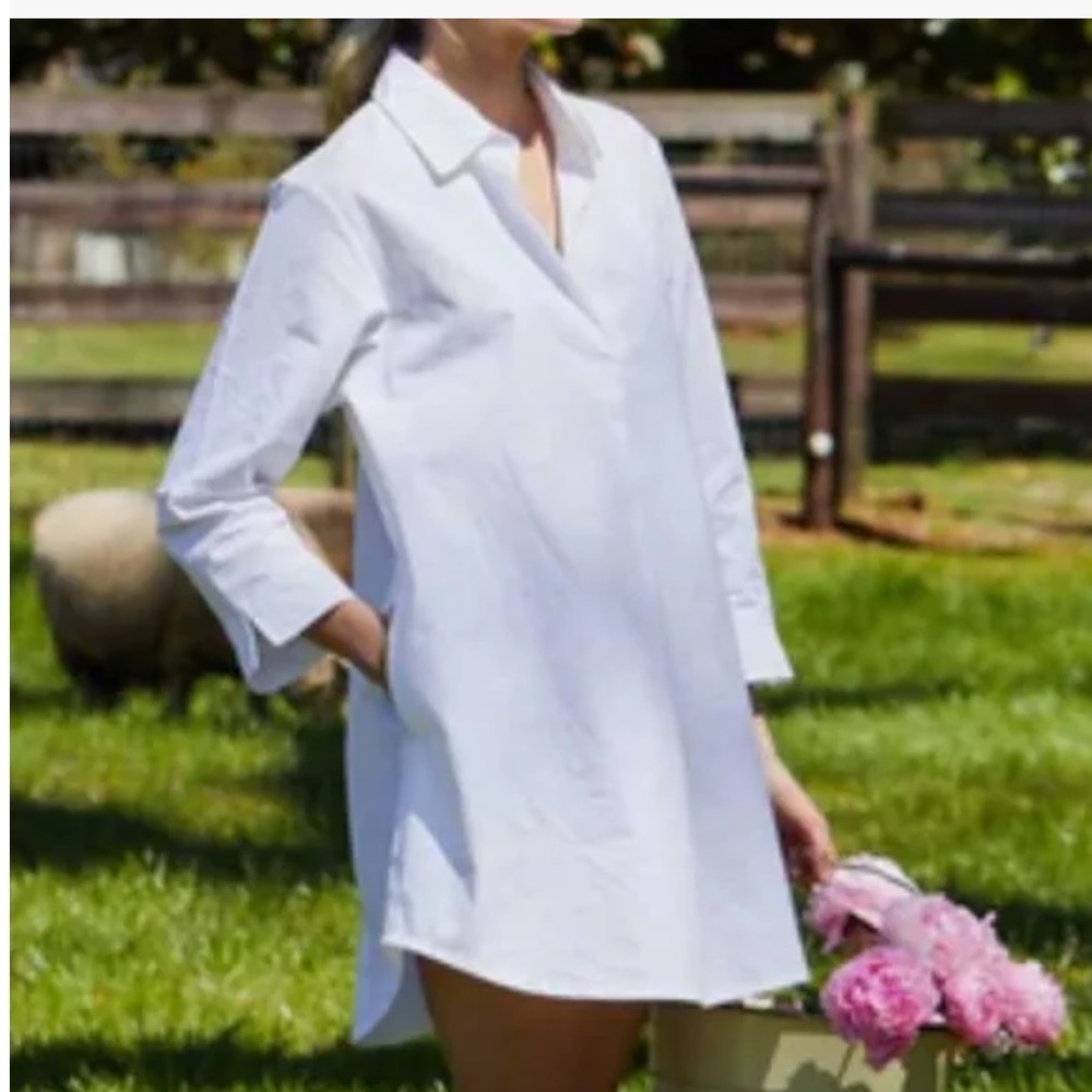 Red Land Cotton 100% white cotton mini dress pockets new long sleeve small